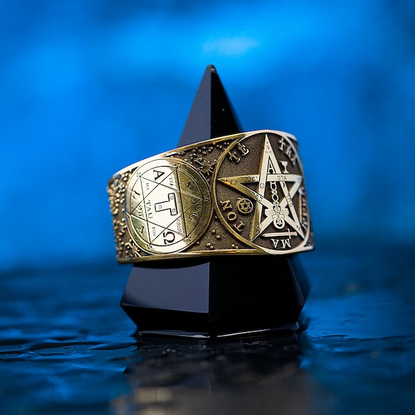 Tetragrammaton with Enochian Sigil of Protection and Hexagram of Solomon adjustable ring lemegeton Seal kabbalah goetia occult magic