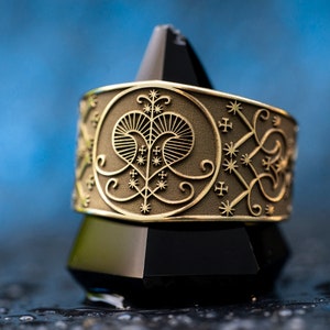 Anillo ajustable de energía divina Oshun, diosa del amor y la belleza, amuleto del sello de San Lázaro de Veve Vodou, magia VEVE, haitiano