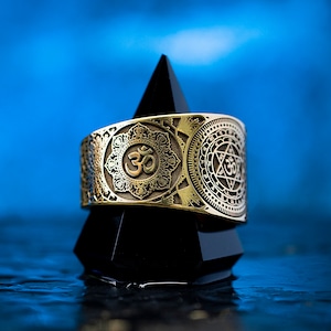 Sudarshan Om Lotus Yantra Ring: Spiritual Jewelry Meditation Symbol Yoga Mantra Sacred Talisman