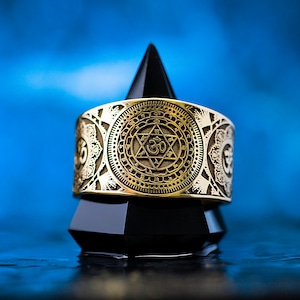 Shree Sudarshan OM Lotus Yoga Mantra Sacred Chakra Yantra adjustable ring kabbalah magic occult talisman