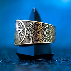 Tetragrammaton with Enochian Sigil of Protection and Hexagram of Solomon adjustable ring