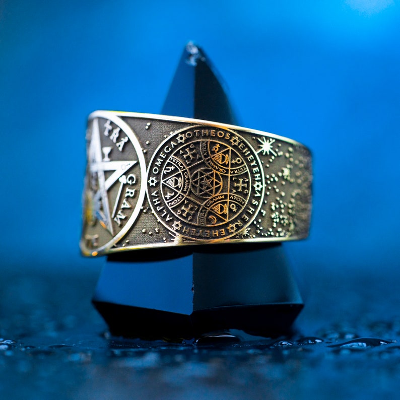 Tetragrammaton with Enochian Sigil of Protection and Hexagram of Solomon adjustable ring