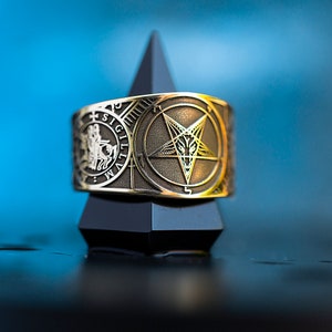 Knights Templar Baphomet Ring: Goetia Solomon Brass Occult Magic Talisman