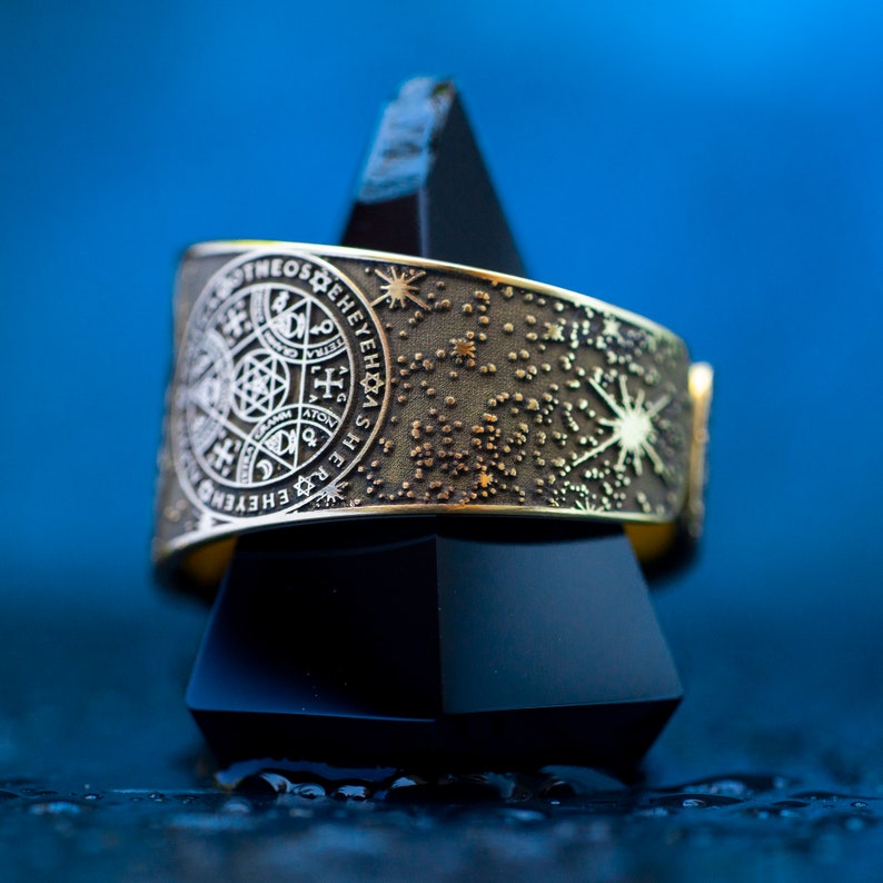 Tetragrammaton with Enochian Sigil of Protection and Hexagram of Solomon adjustable ring