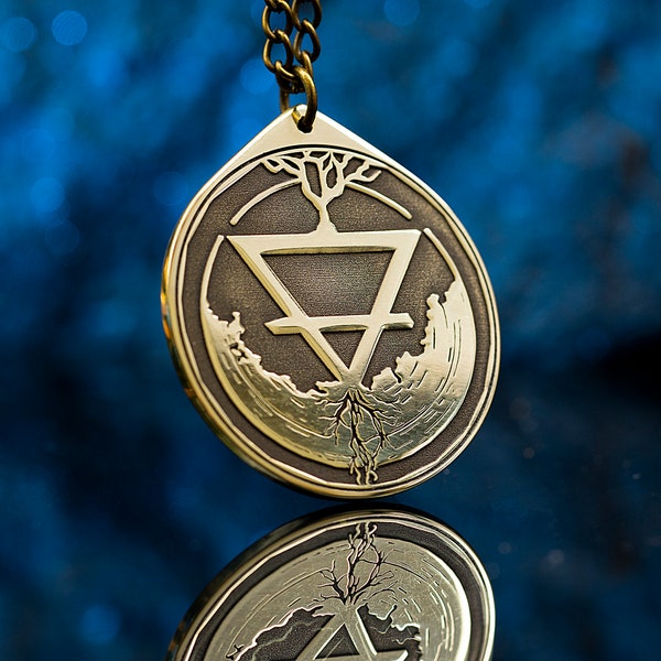 Symbole de la terre de la stabilité et de l'élément d'alchimie de la renaissance | Pendentif Terre | Sceau kabbale amulette pendentif magie occulte goetia talisman