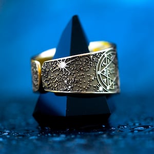 Tetragrammaton with Enochian Sigil of Protection and Hexagram of Solomon adjustable ring