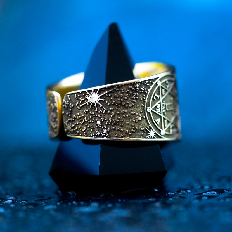Tetragrammaton with Enochian Sigil of Protection and Hexagram of Solomon adjustable ring
