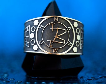 Mammon Spirit of Wealth occult adjustable ring Lesser Key of Solomon Seal sacred geometry kabbalah goetia magic