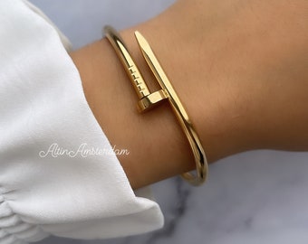 Brazalete con púas, roestvrij staal, goud