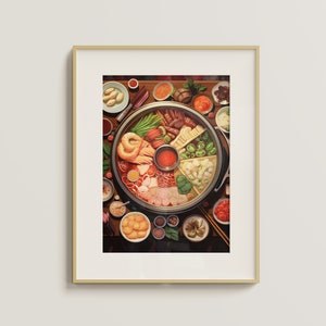 Asian Hot Pot Night Poster | Minimalist Digital Print | Anime | Wall Art