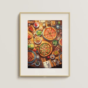 Pizza Party Night Poster | Minimalist Digital Print | Anime | Wall Art