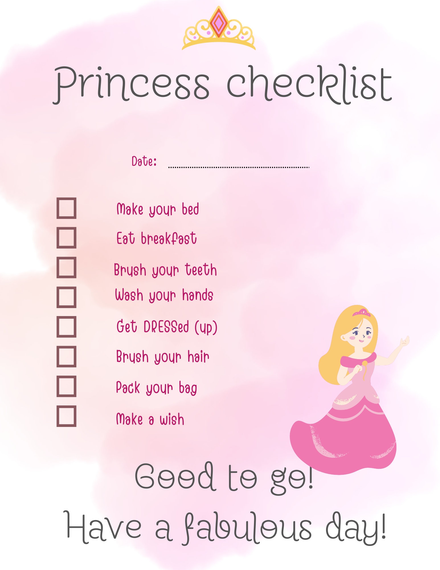 Princess Checklist Etsy