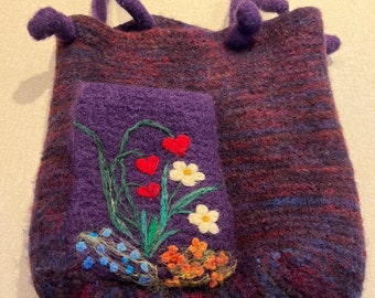 Variegated Purple/Red/Blue felted wool purse
