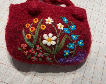 Red felted wool purse