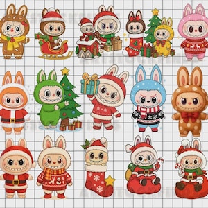 Labubu PNG, Clipart Labubu di Natale, Pacchetto di mostri carini per le vacanze, Adesivi natalizi kawaii, Download digitale festivo, Sublimazione Labubu