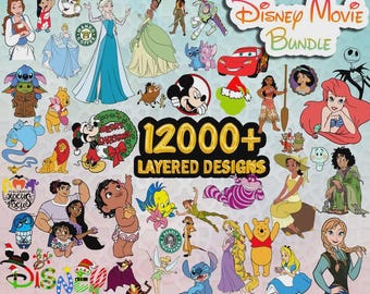 Layered Princess SVG Bundle for Cricut Files, Frozen, Moana, Mickey, Encanto, Ariel, Elsa, Tangled, Stitch, Toy Story, Pooh SVG Files