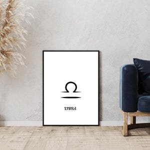 Minimalist Libra Zodiac Sign Wall Art | Astrology Printable | Modern Black & White Horoscope Print | Digital Download Home Decor