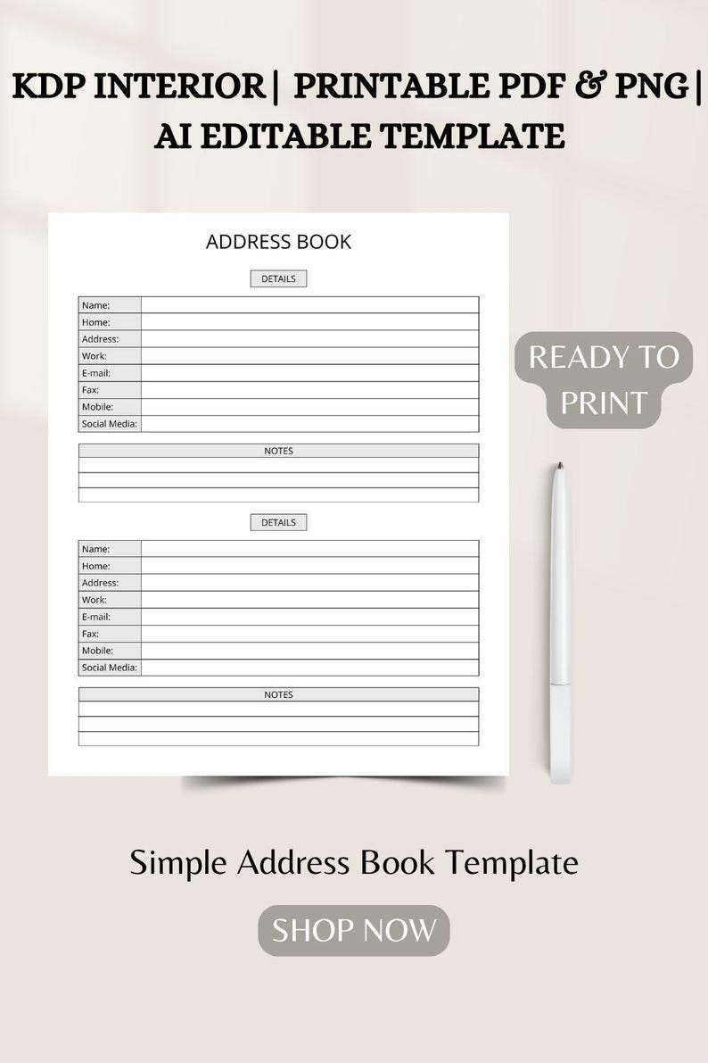 Digital Address Book: Printable Contact List & Emergency Log (canva ...