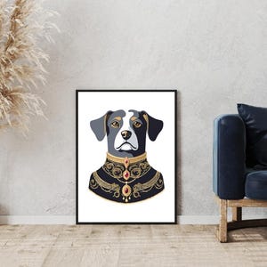 Regal Dog Portrait Digital Art Print | Fancy Pet Decor | Elegant Animal Art | Printable Canine
