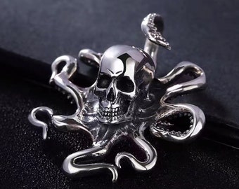 Mannen charme ketting, Octopus koper mannen sieraden, zee dier ketting, gepersonaliseerde menselijke schedel met Octopus benen hanger ketting, cadeau