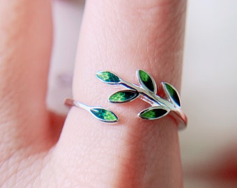 Groene klimop ring voor vrouwen, handgemaakte sieraden voor kerstcadeau voor vrouwen, boomtak ring, groene blad ring, beste vriend verjaardagscadeau