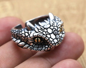 Anillo de cabeza de serpiente, banda de cabeza de pitón realista, joyería de plata de ley 925, anillo de cobra, serpiente venenosa, animales malvados, regalo personalizado