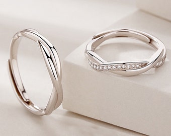 925 Sterling zilveren ringen, paarringen, verstelbare ringen voor haar en hem, jubileumcadeau, huwelijkscadeau, belofteringen voor koppels, liefdesringen