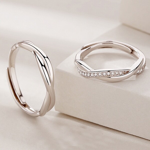 925 Sterling Silber Ringe, Paar Ringe, verstellbare Ringe für Sie und Ihn, Jubiläumsgeschenk, Hochzeitsgeschenk, Versprechen Ringe für Paare, Liebesringe