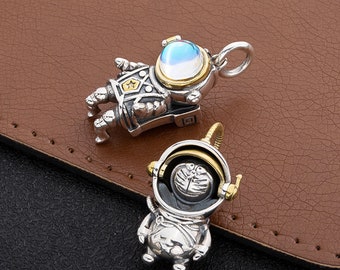 Sterling Silber Cartoon Spaceman Astronaut Charm Anhänger, Space Cat, Vintage Anhänger, Halskette Anhänger, Stimmung Astronaut, Schmuck Geschenk