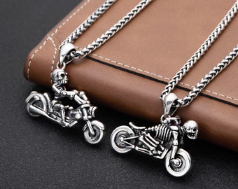 Sterling Silver Motorcycle Pendant,Vintage Skull Pendant,Mens Silver Pendant, Jewelry Gift For Him