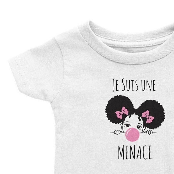 Je Suis une Menace. T-shirt rigolo pour fille. Cadeau pour bébé et enfant. Humour pour enfant.