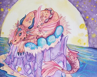 Momma Dragon- Original Watercolor