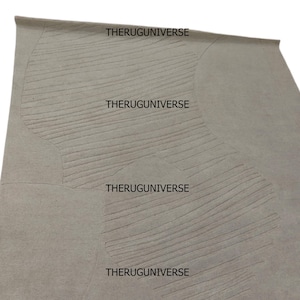 Minimalist Beige Modern Hand Tufted Hand Tuft Wool Rug Abstract Line Carving – Soft Neutral Area Carpet Custom Bespoke Rug 5x8 6x9 7x10 8x10