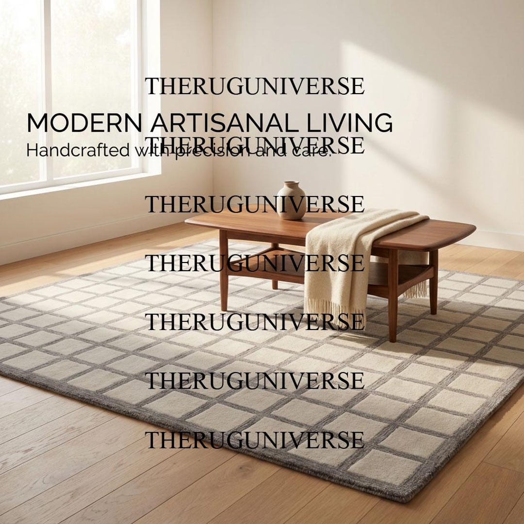 Hand Tufted Wool Grid Rug | Neutral Modern Area Rug | Minimalist ...