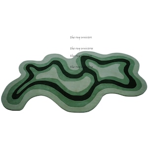Green Wavy Abstract Hand Tufted Rug Irregular Shape Modern Artistic Area Carpet for Bold Interior Custom Bespoke Rug 5x8 6x9 7x10 8x10 9x12