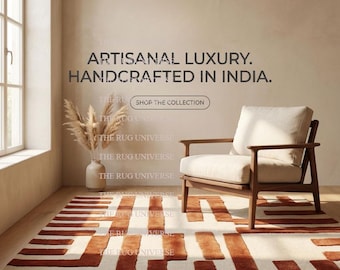Ivory Terracotta Rug Geometric Hand Tufted Area Rug Handmade Modern Wool Rug 5x8 6x9 7x10 8x10 9x12