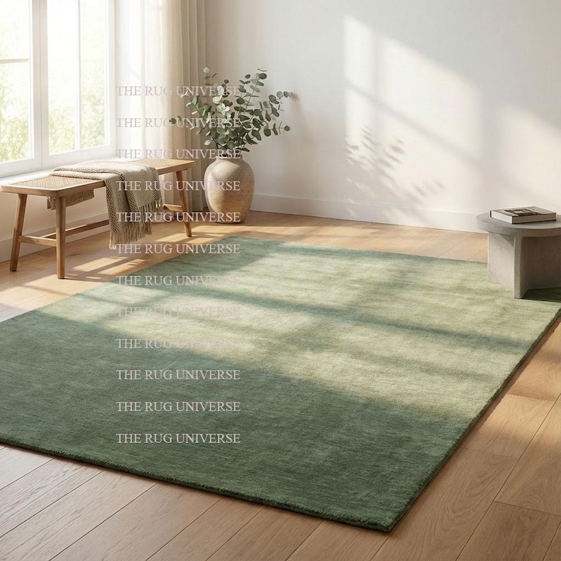 Solid Sage Green Hand Tufted Area Rug Handmade Plain Rug for Living ...