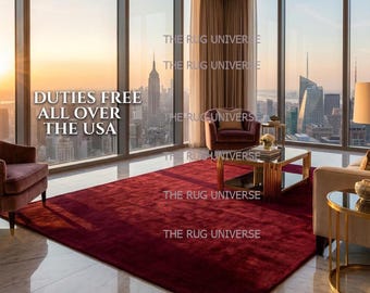 12x15 Large Area Rug | Solid Wine Red Style | Hand Tufted Wool | Living Room | 8x10 9x12 | Custom