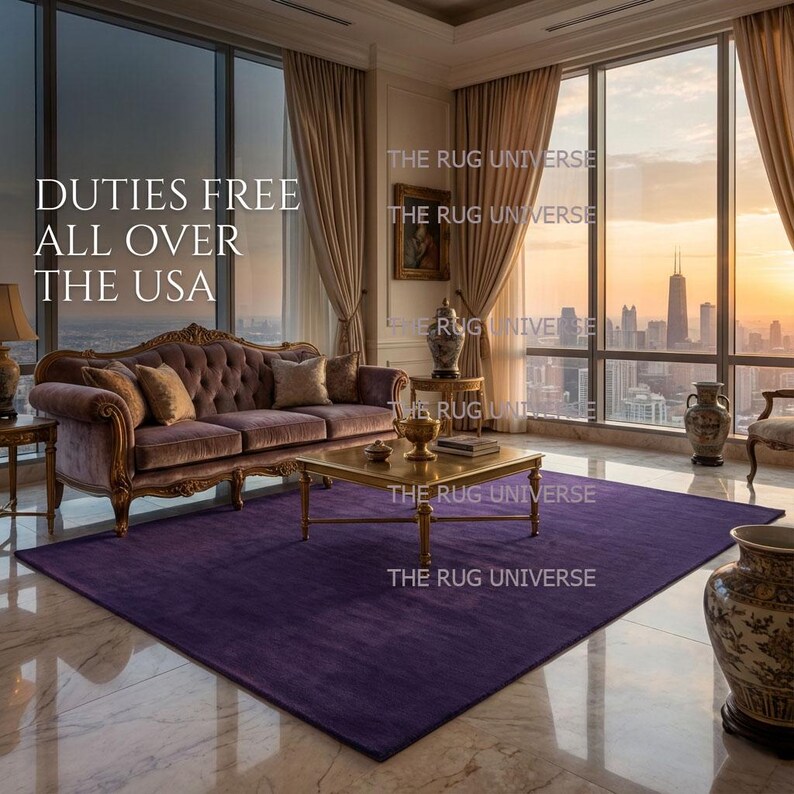 Large Hand Tufted Solid Purple Area Rug Hand Curved 8x10 9x12 Carpet ...
