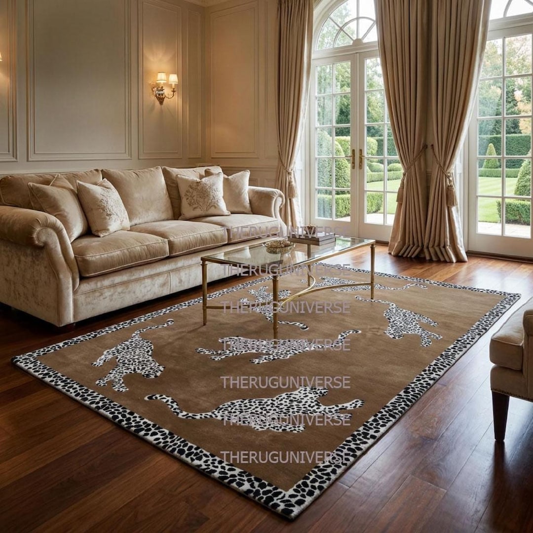 Leopard Cheetah Rug Hand Tufted Wool | Luxury Animal Motif Area Rug ...