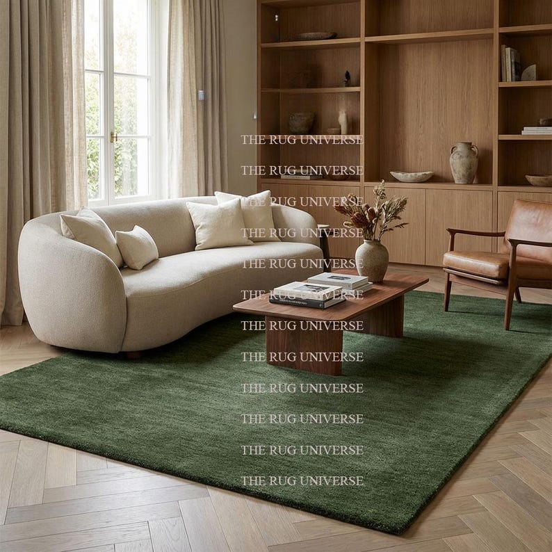 Solid Dark Green Hand Tufted Area Rug | Handmade Plain Rug for Living ...