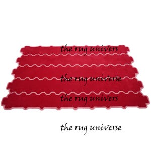 Bold Red Wavy Edge Hand Tufted Hand Tuft Wool Rug Modern Artistic Statement Carpet Designer Custom Bespoke Rug 5x8 6x9 7x10 8x10 9x12 Ft