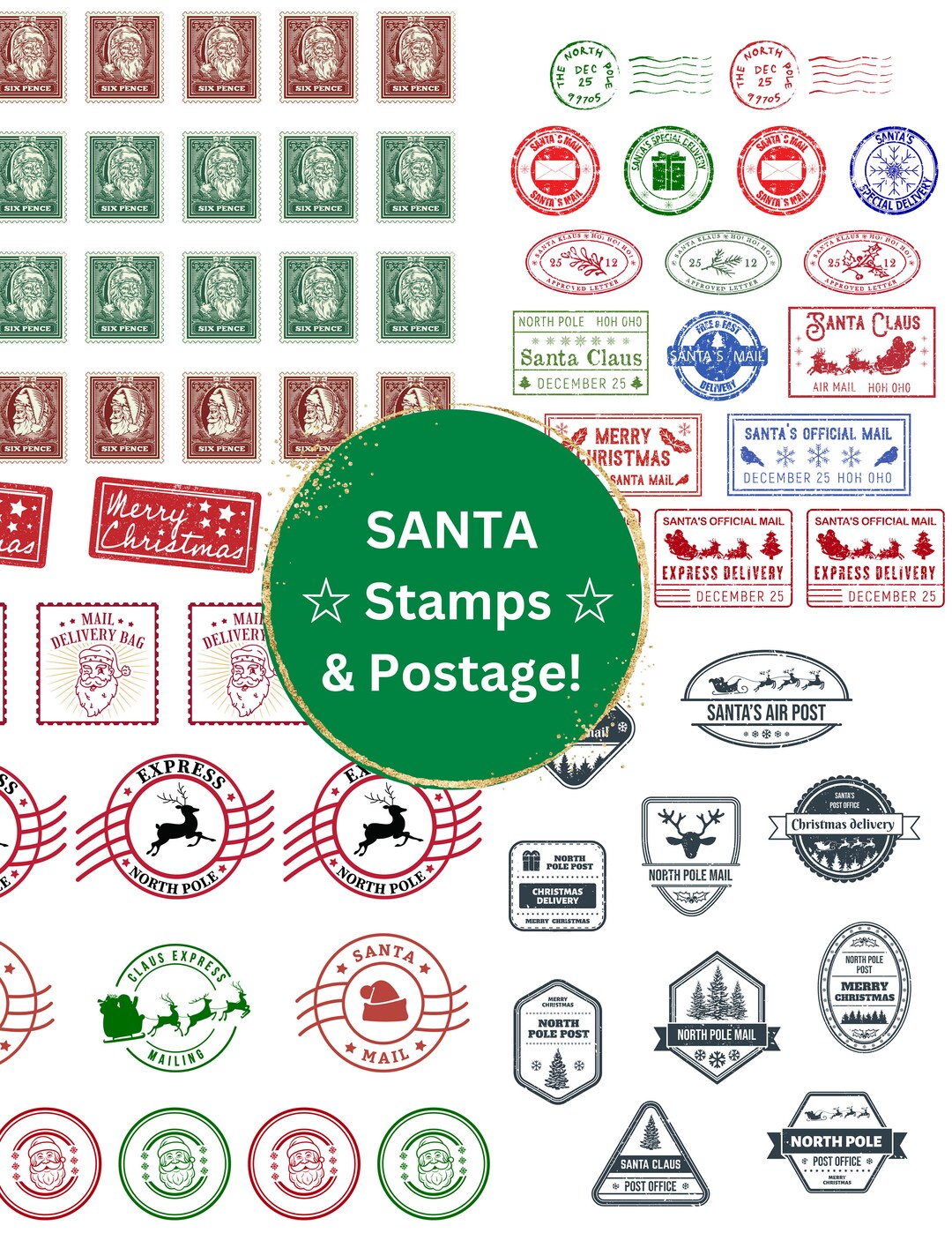 Santa Mail Postage/stamps Etsy