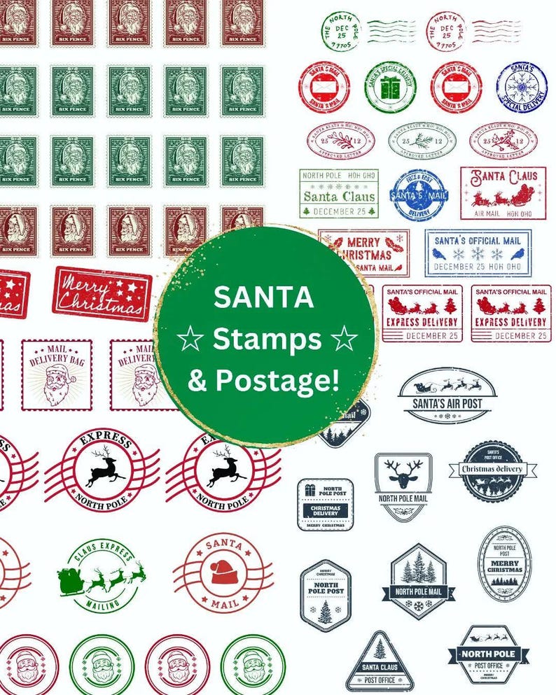 Printable Santa Postage Stamps - Etsy