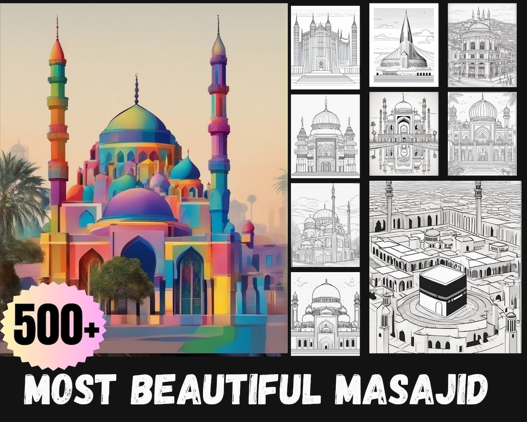Mosque Colorful Printable Beautiful Mosque Coloring Pages for Kids and Adults 500 Islamic ...