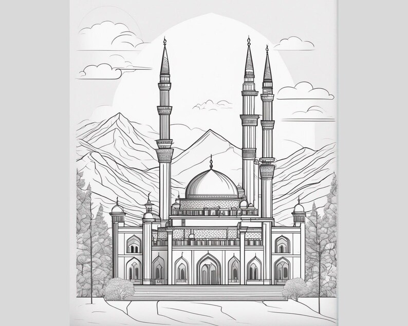 Mosque Colorful Printable Beautiful Mosque Coloring Pages for Kids and Adults 500 Islamic ...