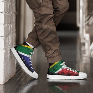 South African Flag on Black - Men’s high top canvas shoes