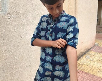 Block Printed Elephant Motif Kurta