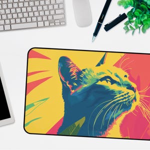 Colorful Cat Desk Mat | Cat Lover XXL Large Deskmat Gift, Pop Art Aesthetic | XL Large Office Desk Decor