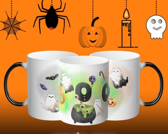 Halloween Mug, Cat Ghost, Cute Halloween Witches Mug, Spooky Season, Cat Lover Gift Mug, Halloween Coffee Mug, Black and Orange Cat Mug